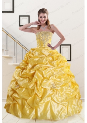 Elegant Beading Strapless 2015 Quinceanera Dresses with Sweep Train