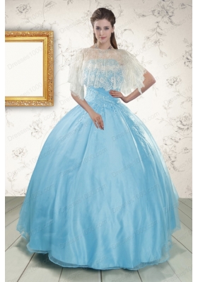 Elegant Strapless Beading 2015 Affordable Quinceanera Dress in Baby Blue