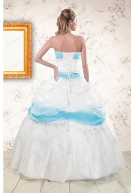 Elegant White and Baby Blue Ball Gown Quinceanera Dress for 2015