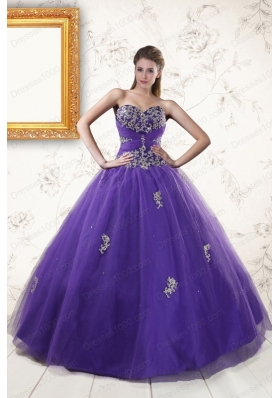 New Arrival Purple Quinceanera Dresses with Appliques and Beading for 2015