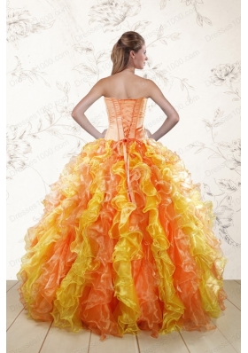 Puffy Luxurious 2015 Quinceanera Dresses with Appliques and Ruffles