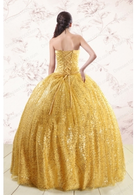 Romantic Yellow Sequined Quinceanera Dress with Strapless