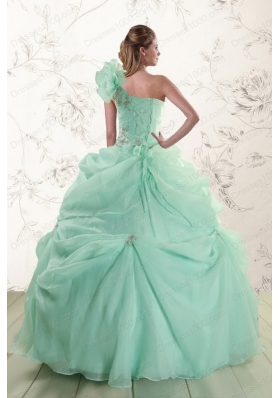 2015 Apple Green One Shoulder Elegant Quinceanera Dresses with Appliques