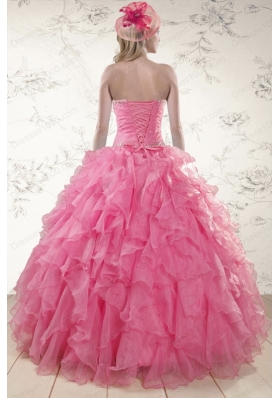 2015 Ball Gown Organza Quinceanera Dresses with Beading and Ruffles