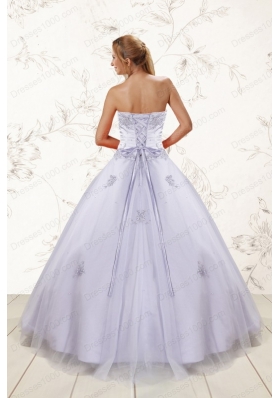 2015 Brand New Strapless Lavender Quinceanera Dresses with Appliques