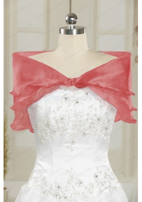 2015 Cheap Appliques Sweet 15 Dresses in Coral Red