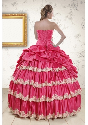 2015 Cheap Appliques Sweet 15 Dresses in Coral Red