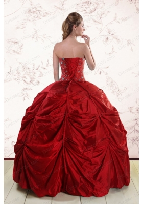 2015 Cheap Beaded Strapless Quinceanera Dresses with Pick Ups