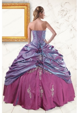2015 Cheap Purple Appliques Quinceanera Dresses with Strapless