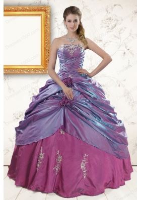 2015 Cheap Purple Appliques Quinceanera Dresses with Strapless