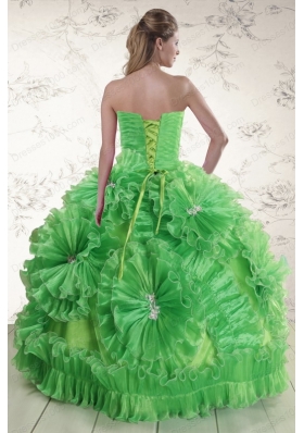 2015 Classical Sweetheart Green Quinceanera Dresses with Appliques and Ruffles