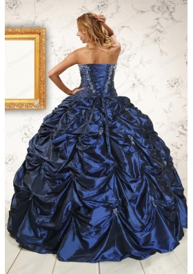 2015 Elegant Appliques Navy Blue Quinceanera Dresses with Pick Ups