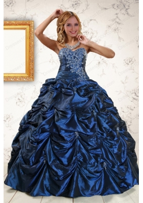 2015 Elegant Appliques Navy Blue Quinceanera Dresses with Pick Ups