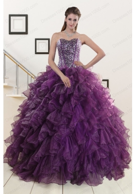 2015 Elegant Beading and Ruffles Quinceanera Dresses in Purple