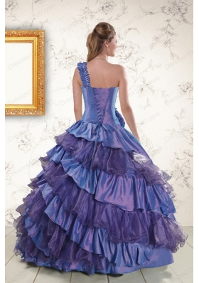 2015 Elegant One Shoulder Hand Made Flowers and Ruffles Quinceanera Dresses