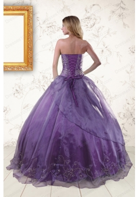 2015 Elegant Purple Strapless Appliques Quinceanera Dresses