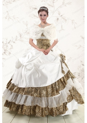 2015 Elegant Strapless Leopard Quinceanera Dresses with Hand Made Flower