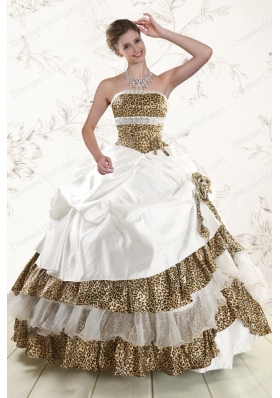 2015 Elegant Strapless Leopard Quinceanera Dresses with Hand Made Flower