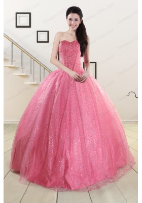 2015 Elegant Strapless Quinceanera Dresses in Rose Pink