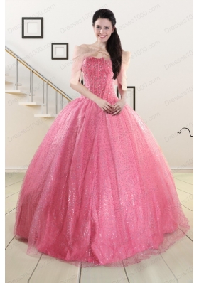 2015 Elegant Strapless Quinceanera Dresses in Rose Pink