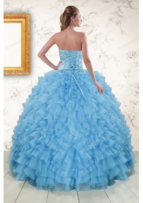 2015 Elegant Sweetheart Baby Blue Sweet 15 Dresses with Beading