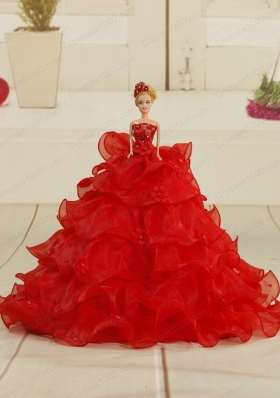 2015 Elegant Sweetheart Beading Quinceanera Dresses in Red
