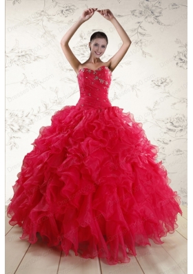 2015 Elegant Sweetheart Beading Quinceanera Dresses in Red