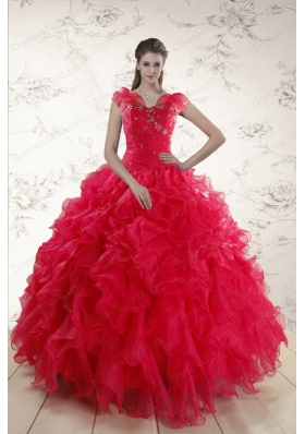 2015 Elegant Sweetheart Beading Quinceanera Dresses in Red