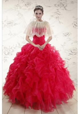2015 Elegant Sweetheart Beading Quinceanera Dresses in Red