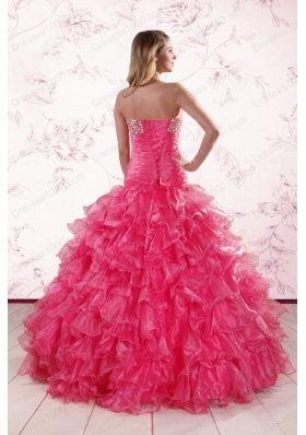 2015 Elegant Sweetheart Hot Pink Quinceanera Dresses with Ruffles