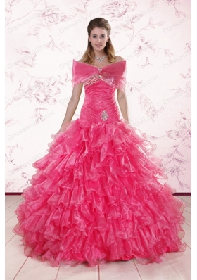 2015 Elegant Sweetheart Hot Pink Quinceanera Dresses with  Ruffles