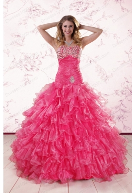 2015 Elegant Sweetheart Hot Pink Quinceanera Dresses with  Ruffles