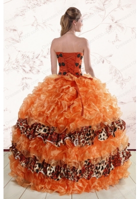 2015 Elegant Sweetheart Leopard Quinceanera Dresses in Orange
