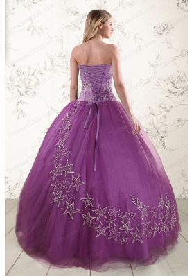 2015 Elegant Sweetheart Purple Quinceanera Dresses with Embroidery