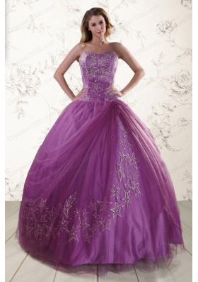 2015 Elegant Sweetheart Purple Quinceanera Dresses with Embroidery