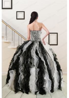 2015 Exclusive Black and White Quinceanera Dresses with Zebra and Ruffles