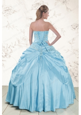 2015 Fashionable Aqua Blue Strapless Sweet 15 Dress with Appliques