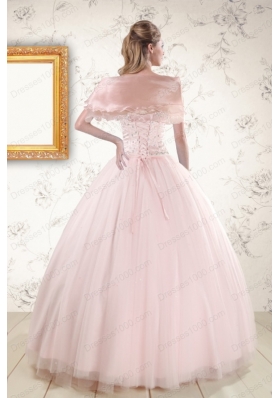 2015 Lovely Light Pink Beading Quinceanera Dresses