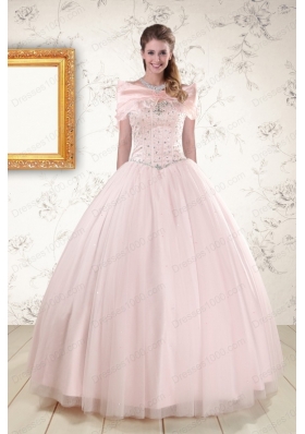 2015 Lovely Light Pink Beading Quinceanera Dresses