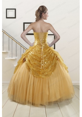 2015 Most Popular Sweetheart Cheap Quinceanera Dresses in Gold