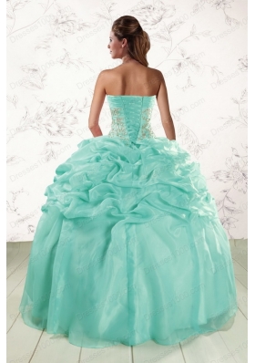 2015 Pretty Puffy Apple Green Sweet 16 Dresses with Beading