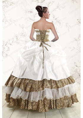 2015 Unique  Strapless Leopard Quinceanera Dresses with Hand Made Flower