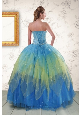 2015 Unique Sweetheart Beading and Ruching Quinceanera Dresses in Multi Color