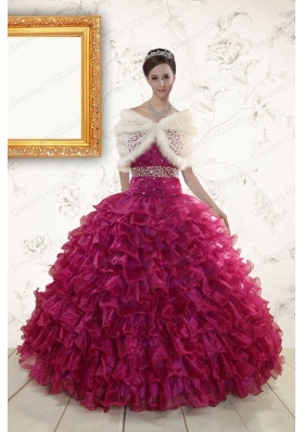 Cheap Burgundy Quinceanera Gown with Beading and Ruffles