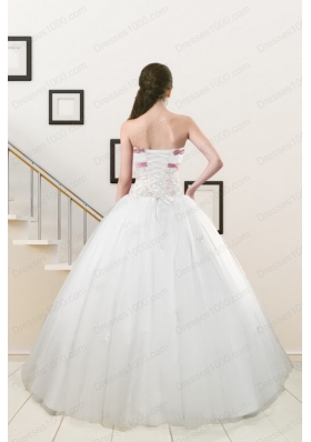 Cheap Discount Strapless Appliques and Belt Quinceanera Dresses in White