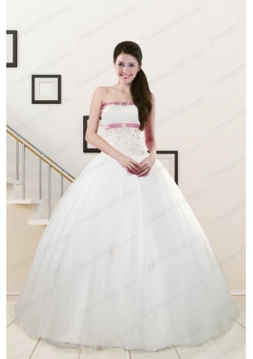 Cheap Discount Strapless Appliques and Belt Quinceanera Dresses in White
