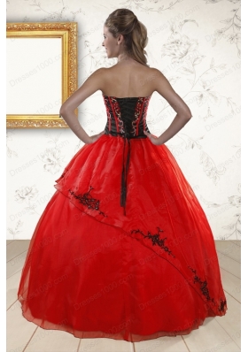Cheap Red Appliques Strapless Quinceanera Dresses for 2015