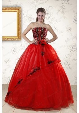 Cheap Red Appliques Strapless Quinceanera Dresses for 2015