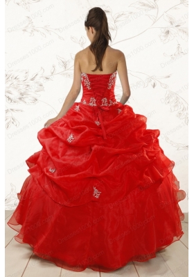 Cheap Red Ball Gown Strapless Sweet 15 Dresses with Beading and Ruffles