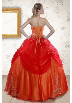 Cheap Strapless Appliques Sweet 16 Dresses in Orange Red